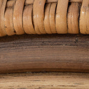 Barna színű, pácolt felületű rattanból készült karfás étkezőszék.