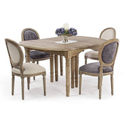Bedford natúr tölgyfa étkezőasztal négy klasszikus székkel, kompakt formában.