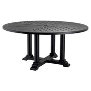 Matt fekete színű, porszórt alumíniumból készült, kerek formájú, formatervezett kerti design étkezőasztal.