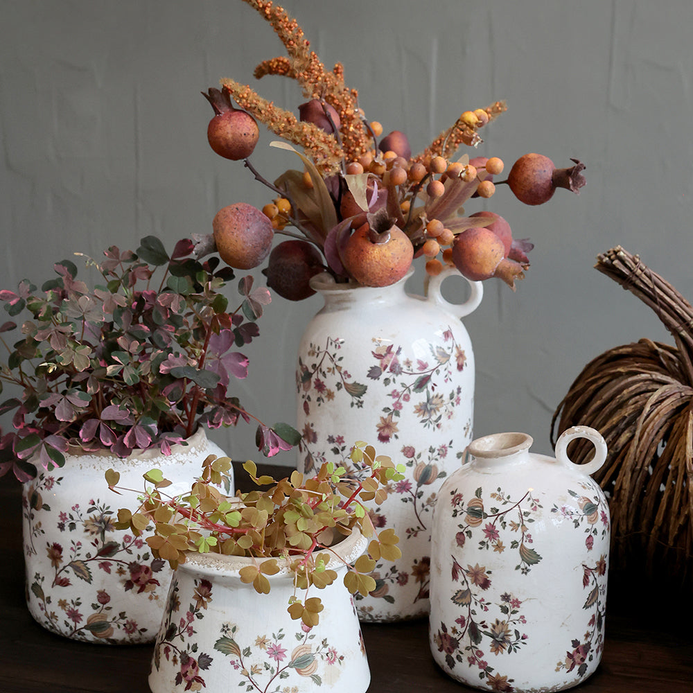 BERRY terrakotta vegyes bogyós őszi mű csokor 43 cm dekoratív enteriőrben, kerámia vázában elhelyezve