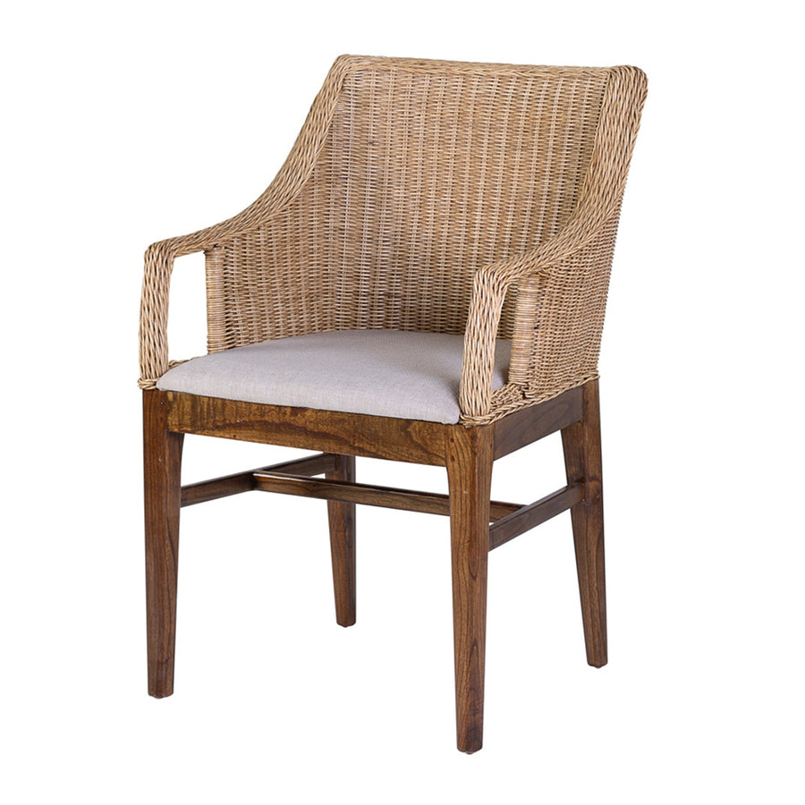 Mahagónifából és természetes növényi rattanból készült kézműves karosszék..