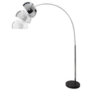 Íves, polírozott krómszínű fémből készült, design állólámpa.