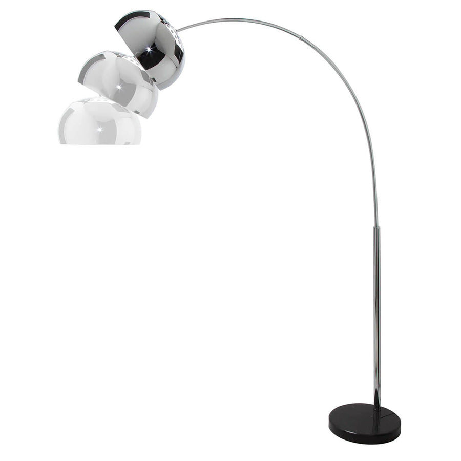 Íves, polírozott krómszínű fémből készült, design állólámpa.