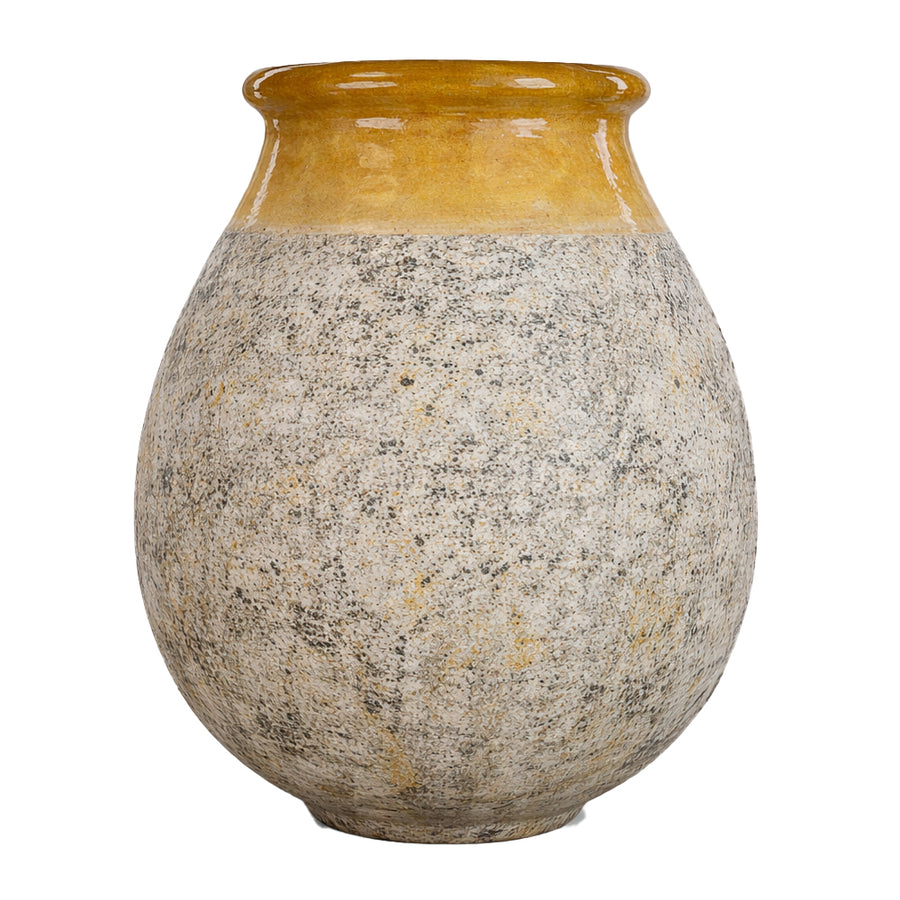 BIOT provence csepp formájú kerámia kaspó 92 cm sárga mázas peremmel, antikolt felületű nagyméretű kaspó