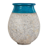 BIOT provence csepp formájú kerámia kaspó 92 cm türkizkék mázas peremmel, kézzel készült nagyméretű kaspó