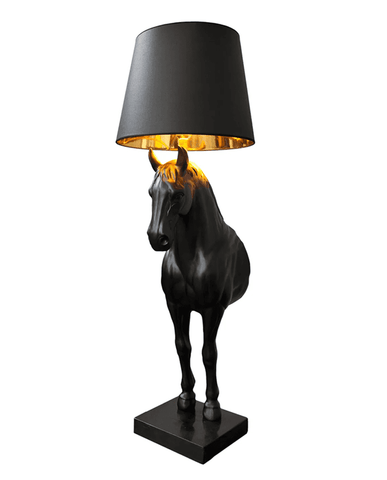 Black Beauty fekete lófigurás állólámpa teljes nézetben fehér háttér előtt