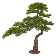 BONSAI PINUS zöld mű feketefenyő bonsai fa 130 cm dekoratív talppal, élethű japán stílusú bonsai dekoráció