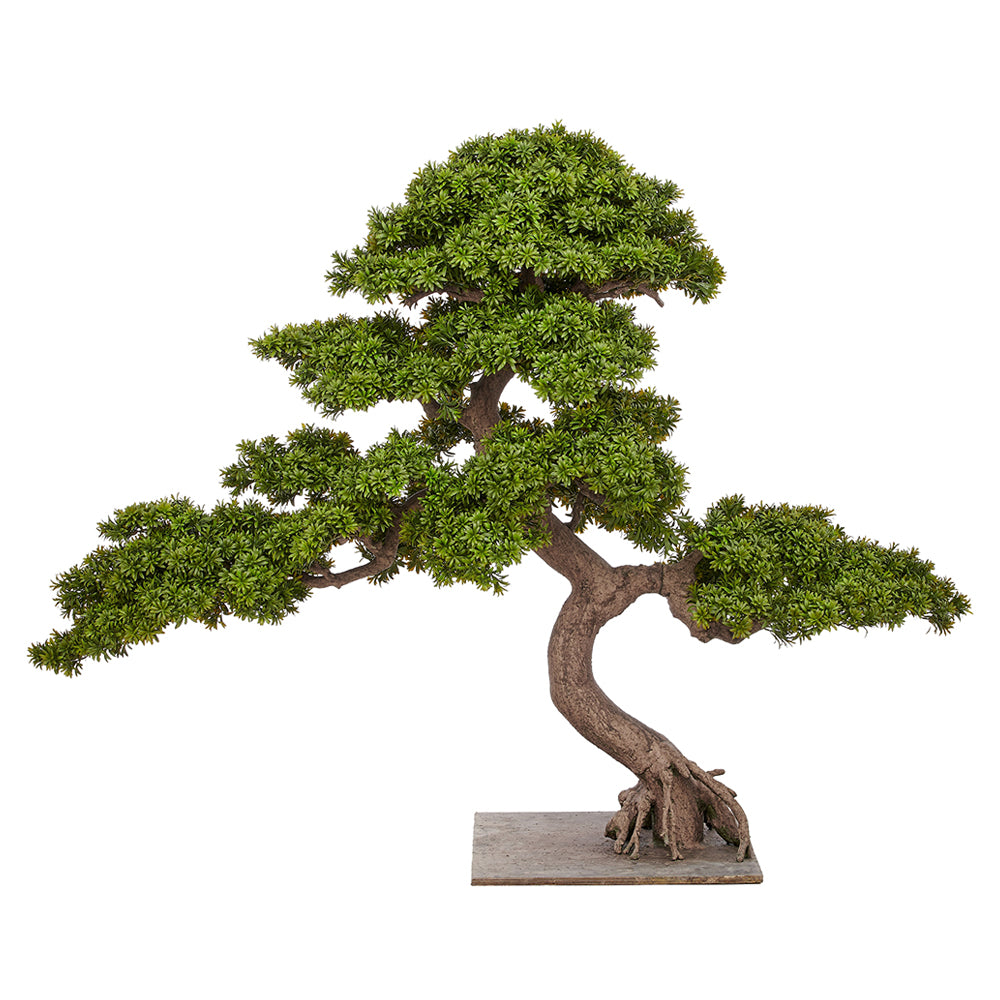 BONSAI PODOCARPUS óriás zöld mű kőtiszafa bonsai fa 200 cm természetes hatású törzzsel és dús lombkoronával