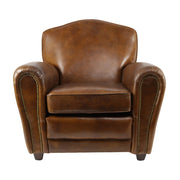 Club Charleston bőrfotel szemből, ívelt háttámlával és szegecselt karfával