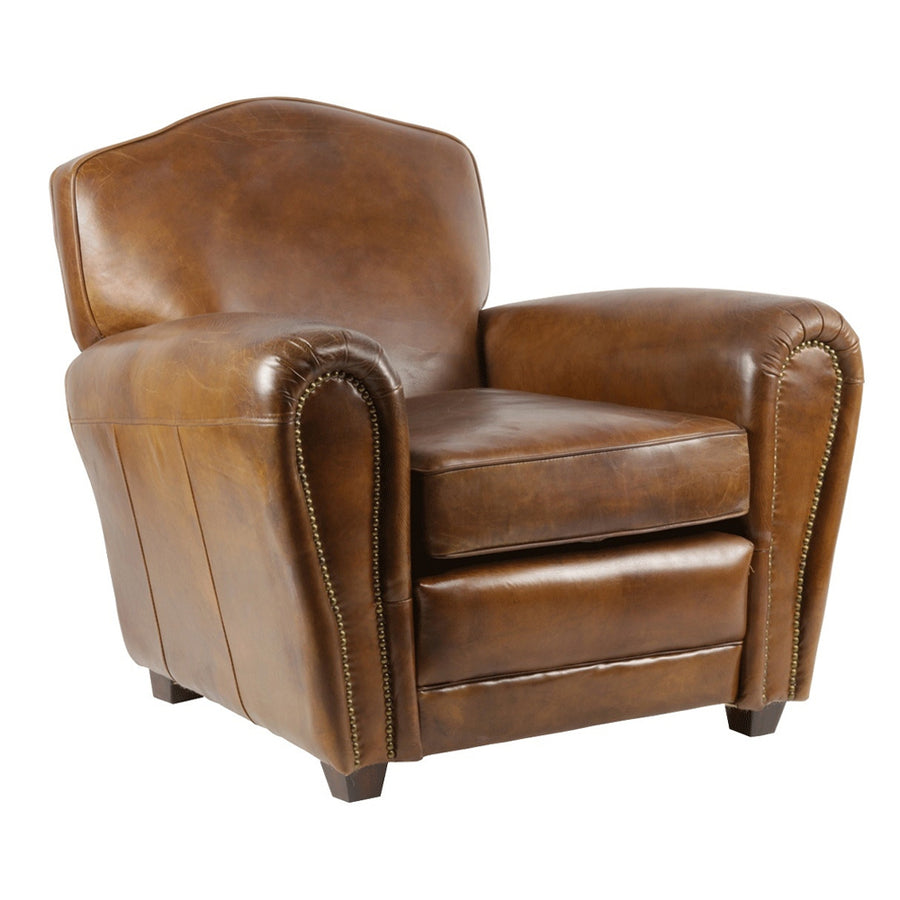 Club Charleston vintage bőrfotel döntött szögből, dohánybarna kárpittal