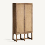 BYREMO natúr szilfa gardróbszekrény oldalnézet – magas, karcsú gardróbszekrény natúr fa lábakkal.