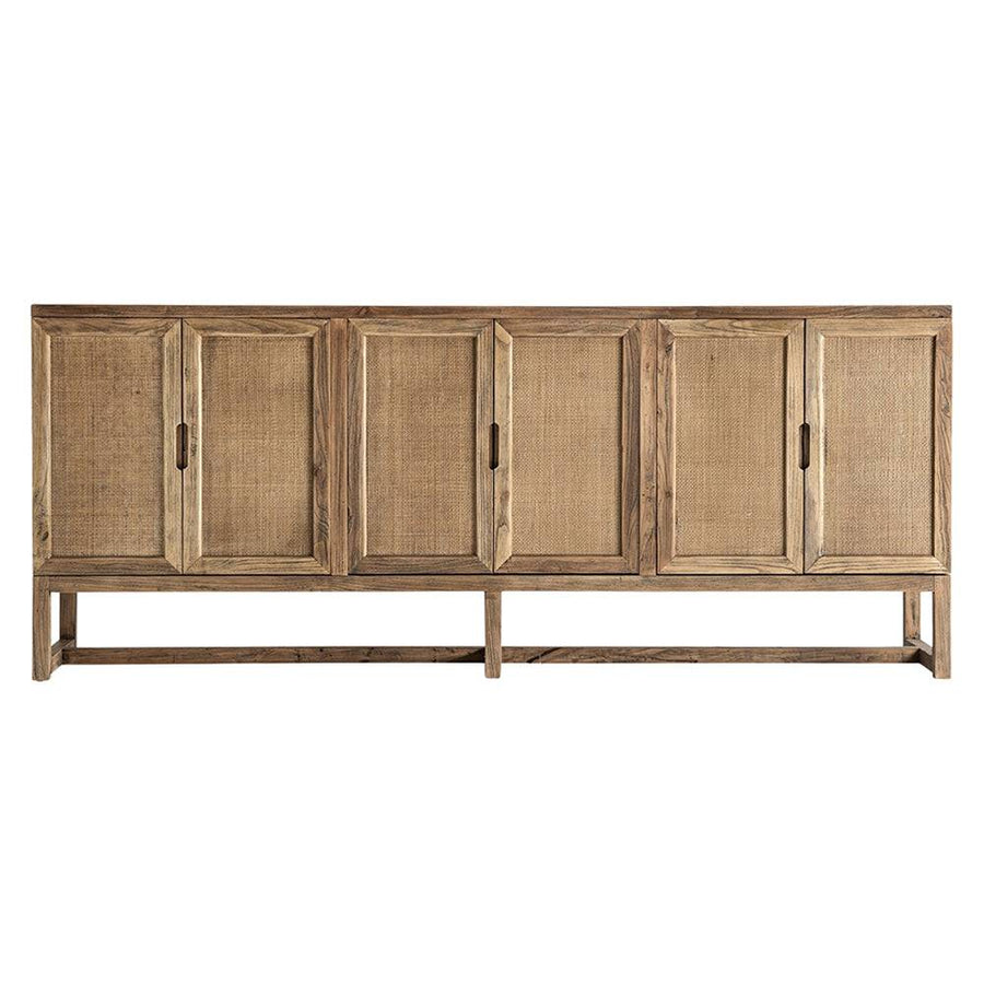 Elölnézet – Byremo natúr szilfa tálaló 220 cm, rattan ajtókkal