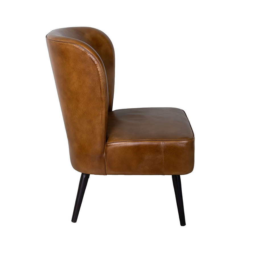 Cadillac bőr klubfotel oldalnézet fekete fém lábakkal