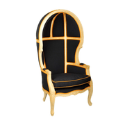 Fekete színű szövettel kárpitozott, kortárs stílusú design hintófotel.