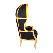 Fekete színű szövettel kárpitozott, kortárs stílusú design hintófotel.