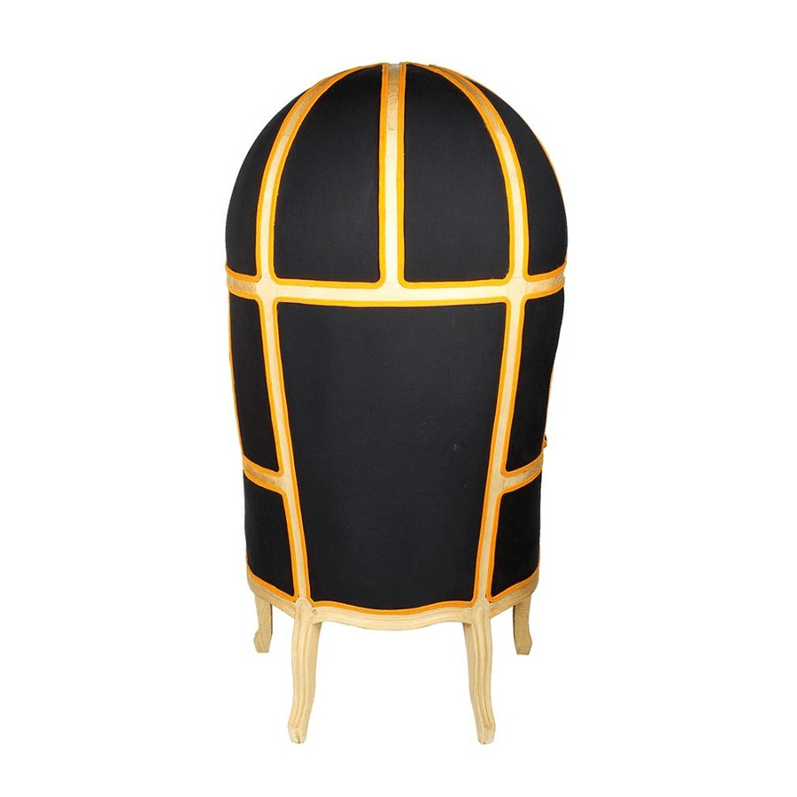 Fekete színű szövettel kárpitozott, kortárs stílusú design hintófotel.