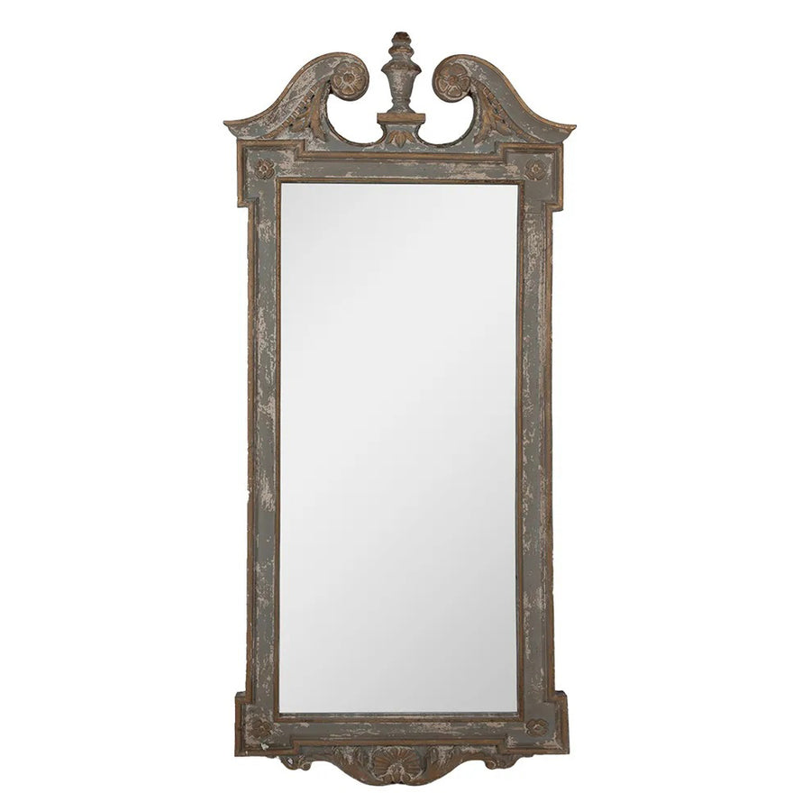 Casa Roma antikolt faragott fa falitükör 145 cm magas, barokk stílusú ívelt felső résszel.