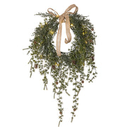 CEDRUS LED-es zöld mű cédrusfenyő koszorú 60 cm juta masnival