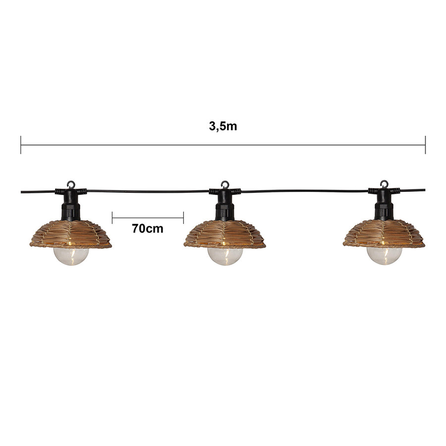 kültéri műrattan LED izzósor 350 cm meleg fehér fényű lámpákkal