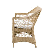 Natúr színű, 2 személyes műrattan kerti kanapé.