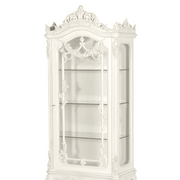 Törtfehér színű, gazdagon díszített kézműves display vitrin.