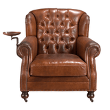 Chester konyakbarna bőrfotel elölnézetben, lehajtható tálcával