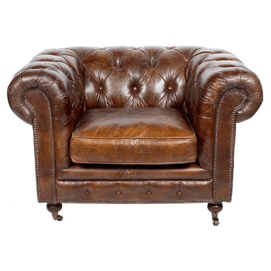 Chesterfield Cigar dohánybarna vintage bőrfotel elölnézetből