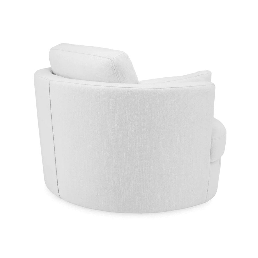 Clarissa fotel hátulnézete, elegáns kerekded formával.