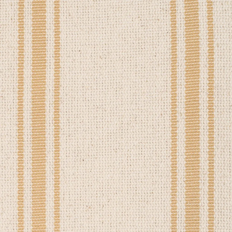 Szövetminta közelről – okker csíkos pamut-poliészter kárpit textúrája.