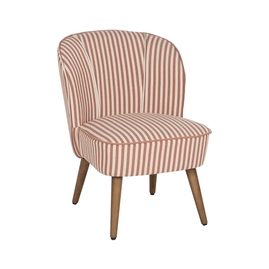 CLUB EMMA terrakotta csíkos klub fotel kaucsukfa lábakkal, vintage stílusban.