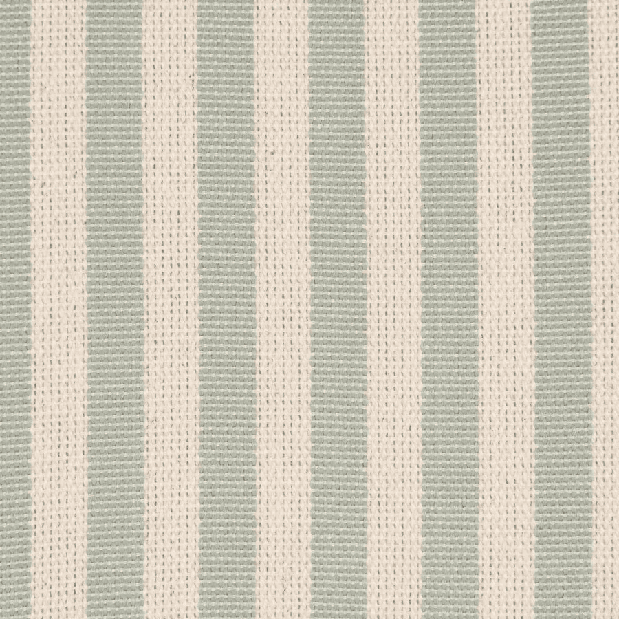 Közeli textúrafotó a zöld-fehér csíkos kárpitról, természetes pamut anyagból.