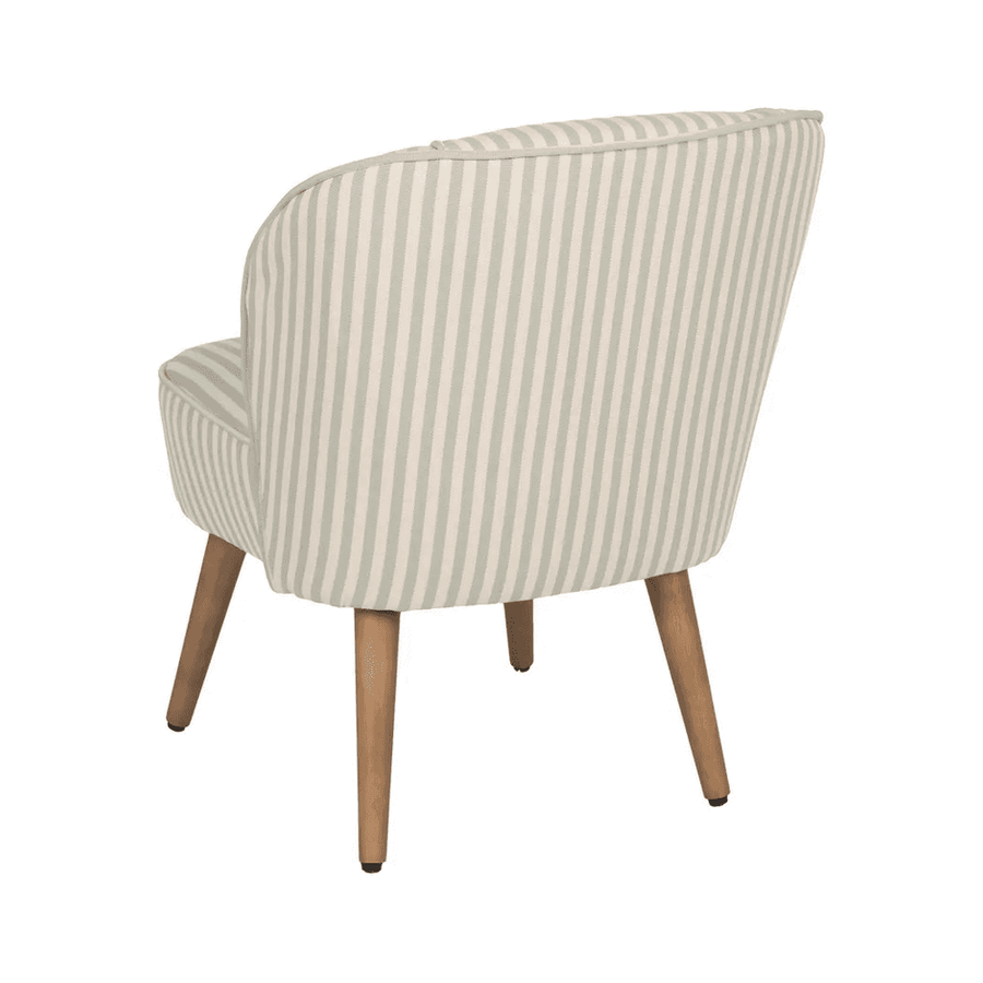 CLUB EMMA zöld csíkos fotel hátulnézetből, klasszikus formatervezéssel.