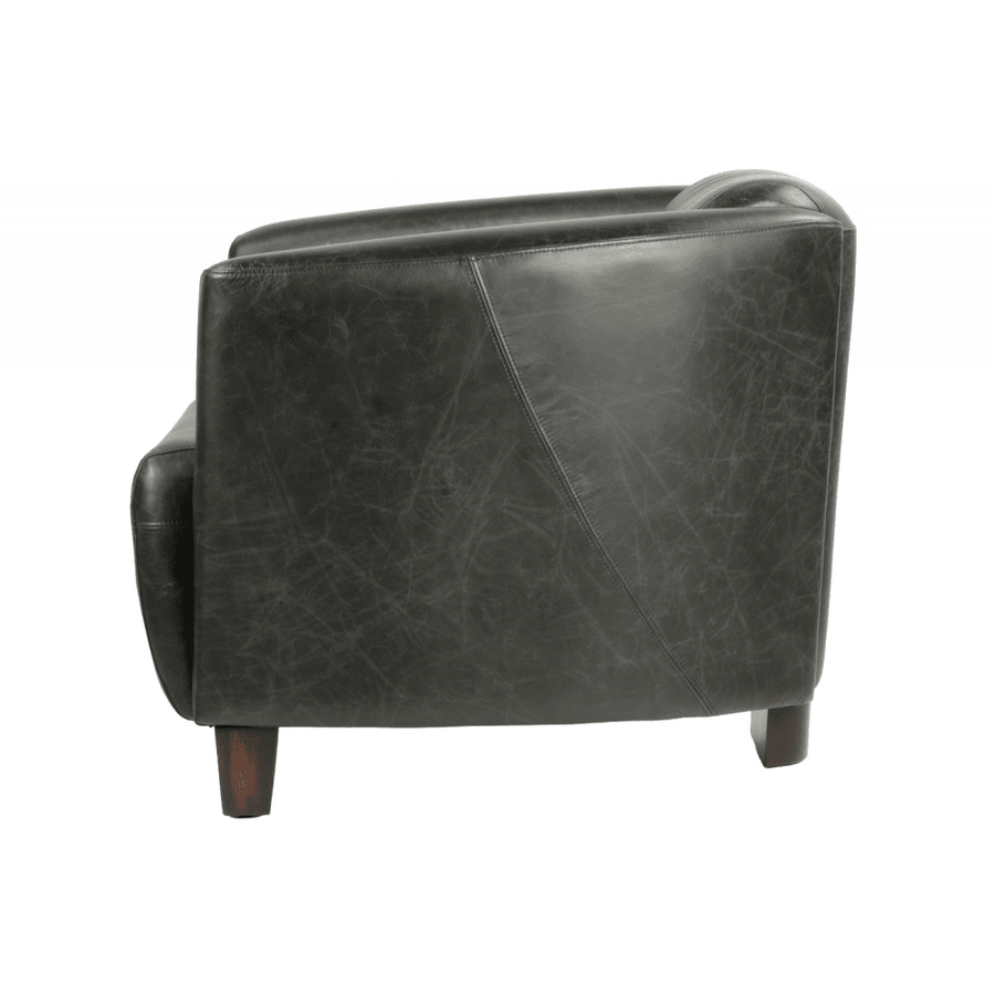 Fekete színű valódi marhabőrrel kárpitozott kis méretű klubfotel.