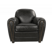 Fekete színű valódi marhabőrrel kárpitozott klubfotel.