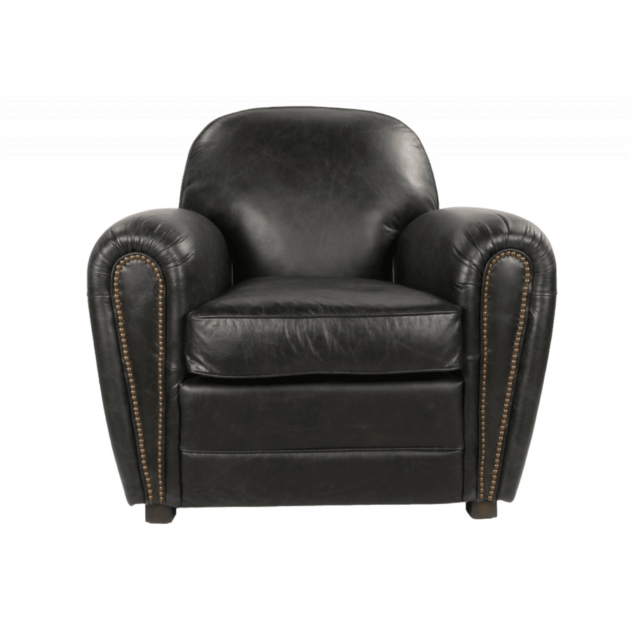 Fekete színű valódi marhabőrrel kárpitozott klubfotel.