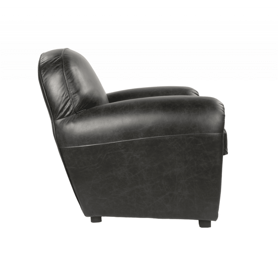 Fekete színű valódi marhabőrrel kárpitozott klubfotel.