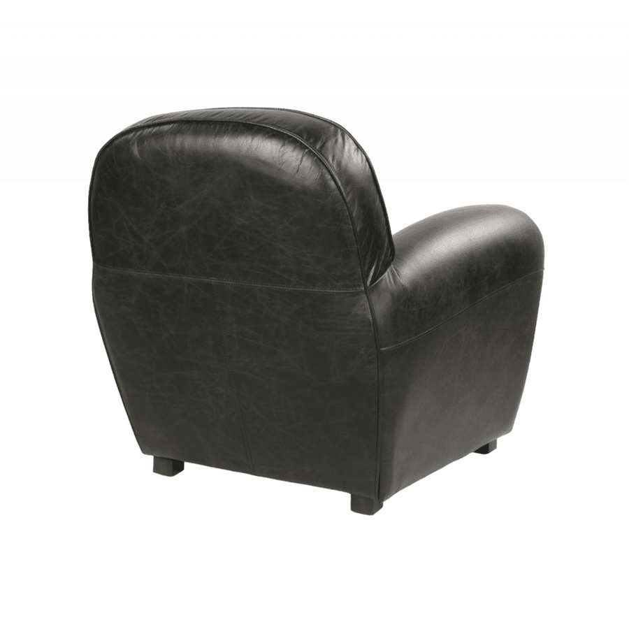 Fekete színű valódi marhabőrrel kárpitozott klubfotel.