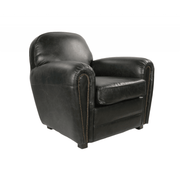 Fekete színű valódi marhabőrrel kárpitozott klubfotel.