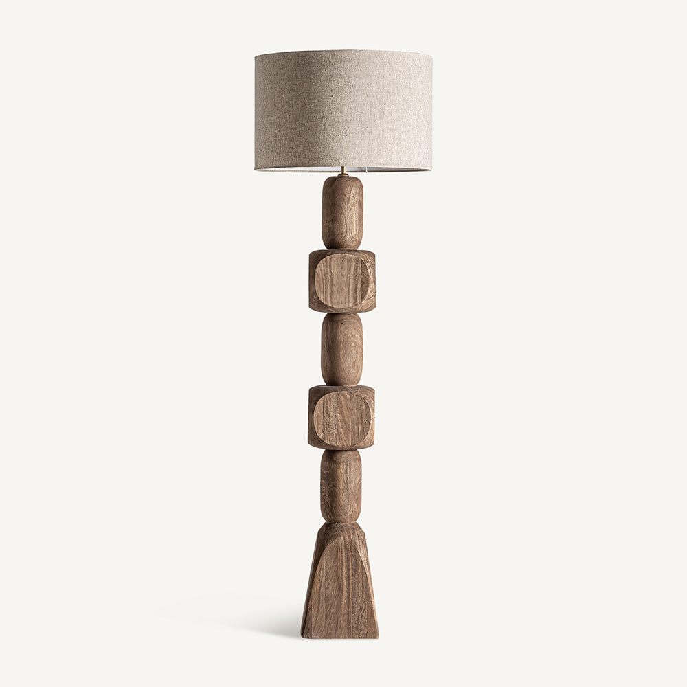 Barna színű design állólámpa, krém színű juta lámpaernyővel.