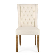 Krémszínű buklészövettel kárpitozott, tölgyfából készült szék.