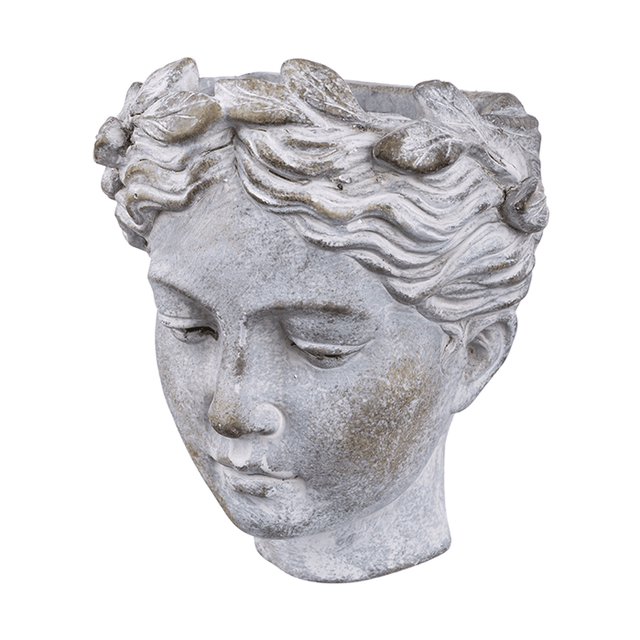 Szürke színű, falra helyezhető női kaspó büszt.