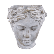 Szürke színű, falra helyezhető női kaspó büszt.