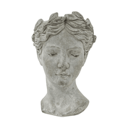 Női mellszobor formájú,antikolt felületű, szürke színű, kaspó büszt.