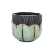 Modern fekete és türkiz kerámia kaspó aranyszínű díszítéssel, Dalia kollekció