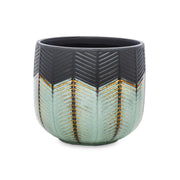 Fekete és türkiz színű, dombormintás kerámia kaspó aranyszínű részletekkel a Dalia kollekcióból, 14 cm átmérővel