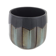 Modern dombormintás kaspó fekete és türkiz mázas felülettel, 18 cm átmérővel – elegáns design a Dalia kollekcióból.