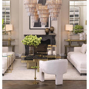 Füstüvegből és sárgaréz színű szálcsiszolt fémből készült kézműves dizájn csillár..