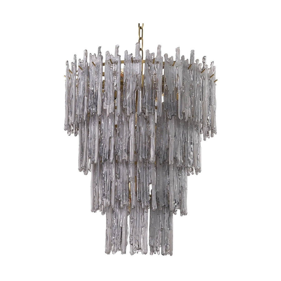 Füstüvegből és sárgaréz színű szálcsiszolt fémből készült kézműves dizájn csillár..