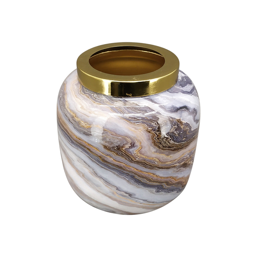 Fémből készült, márvány mintás kézműves design váza.