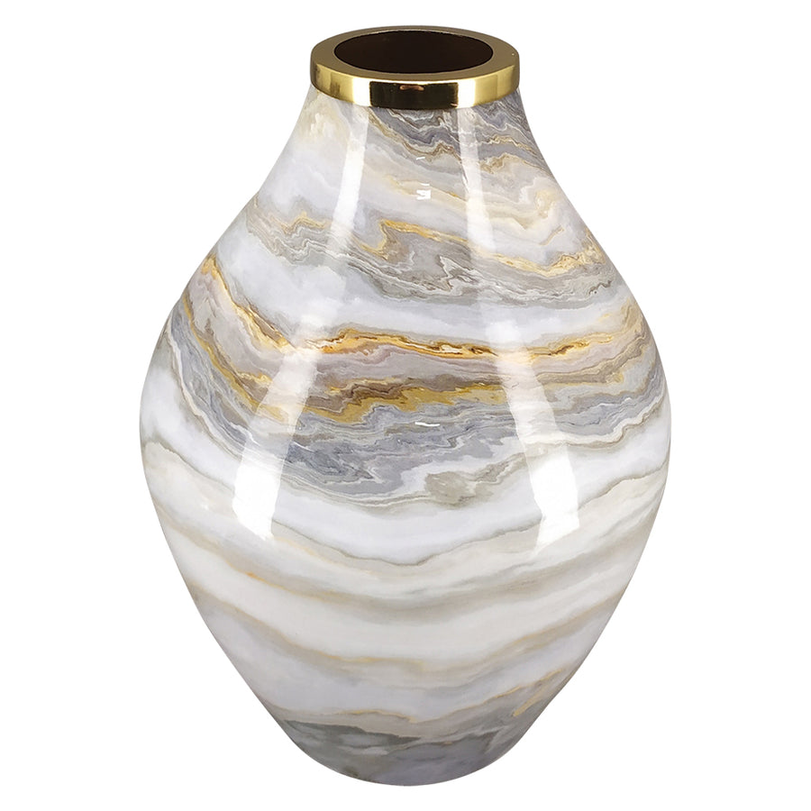 Fémből készült, márvány mintás kézműves design váza.